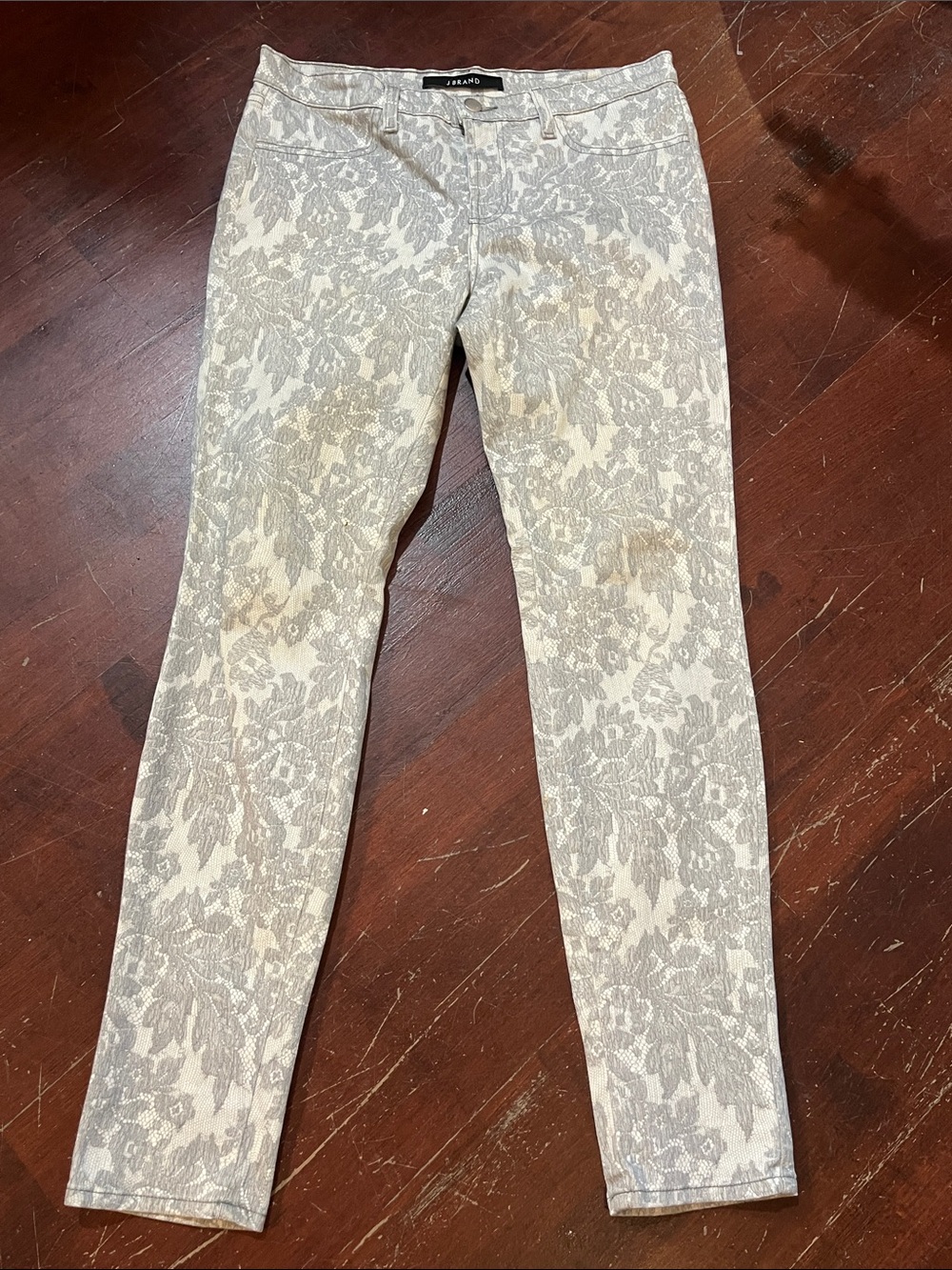 🌻3/$15🌻 J Brand Cream and Gray Floral Jacquard Skinny Jeans